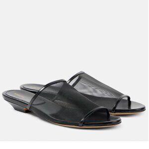 KHAITE Black Mesh Slide Sandals